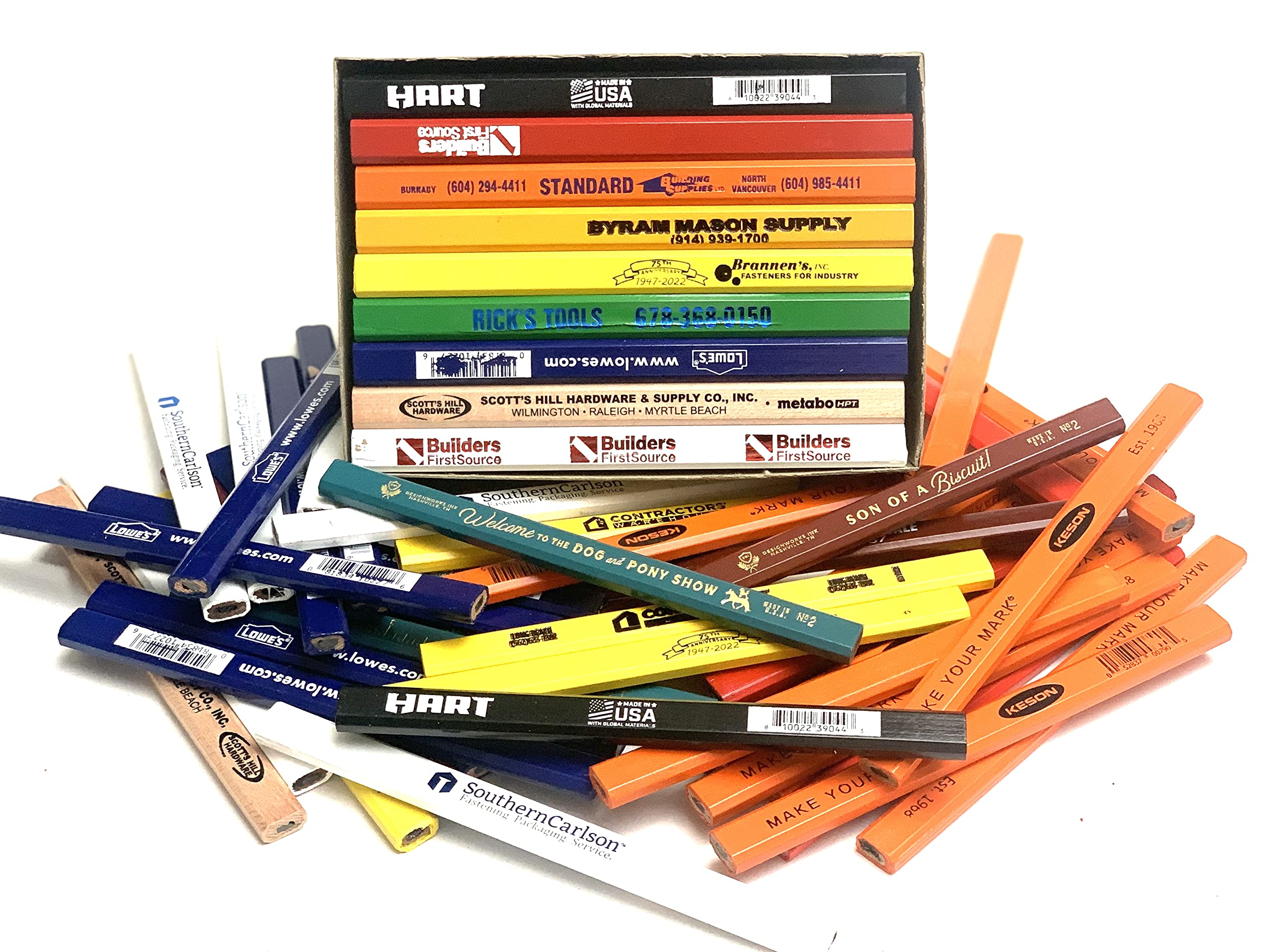 72 Carpenter Pencils | Random Mis Printed Mixed Prints & Solid Discontinued Colors | USA Made, Hard Lead Carpenter