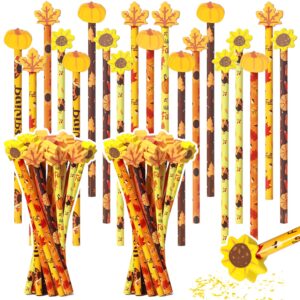 fall pencils with erasers toppers autumn themed pumpkin maple leaf sunflower top eraser thanksgiving decoration bulk pencil for kids students office school stationery gift (30 set)