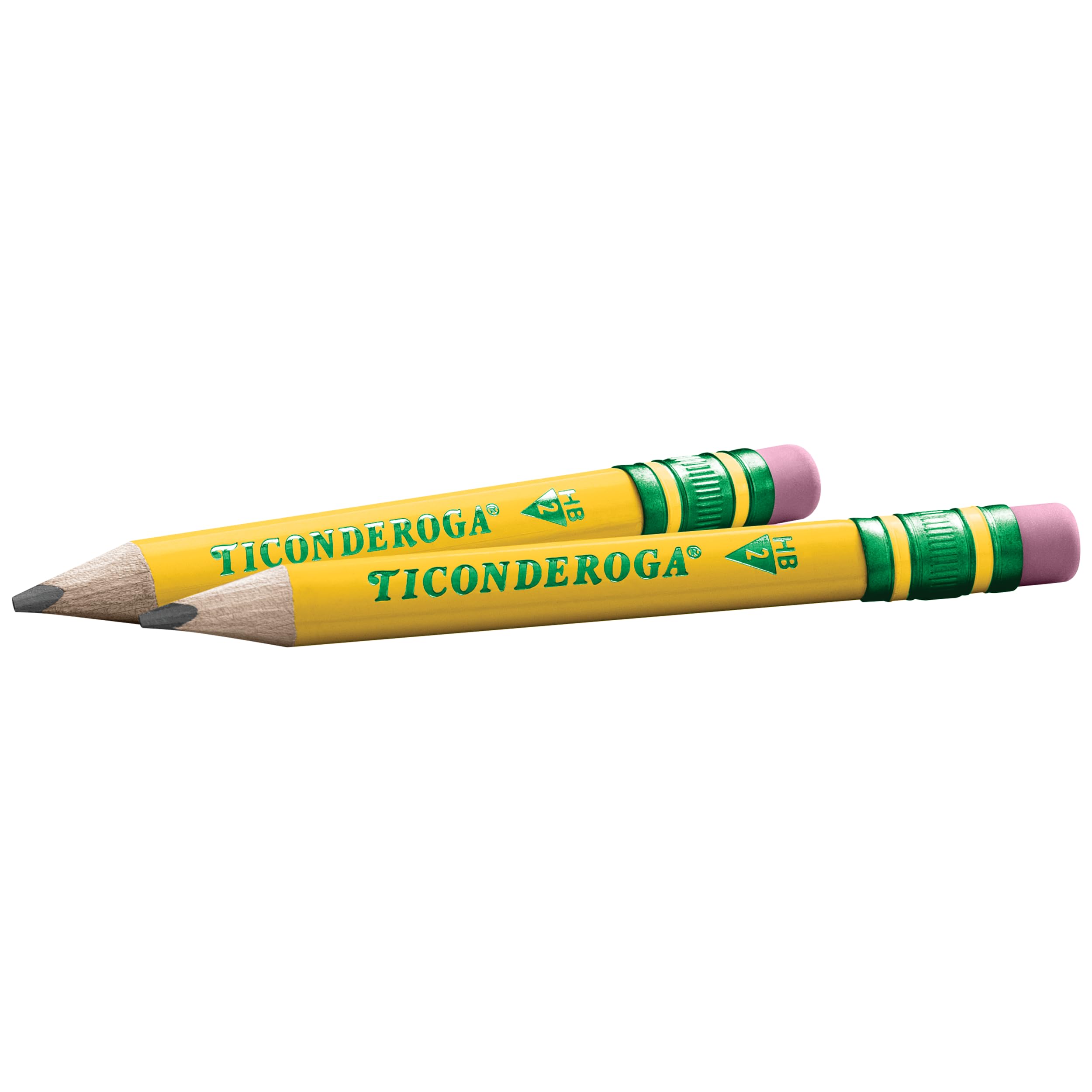 Ticonderoga My First Short Triangular Wood-Cased Pencils, 2 HB Soft, With Erasers, Yellow, 4 Count