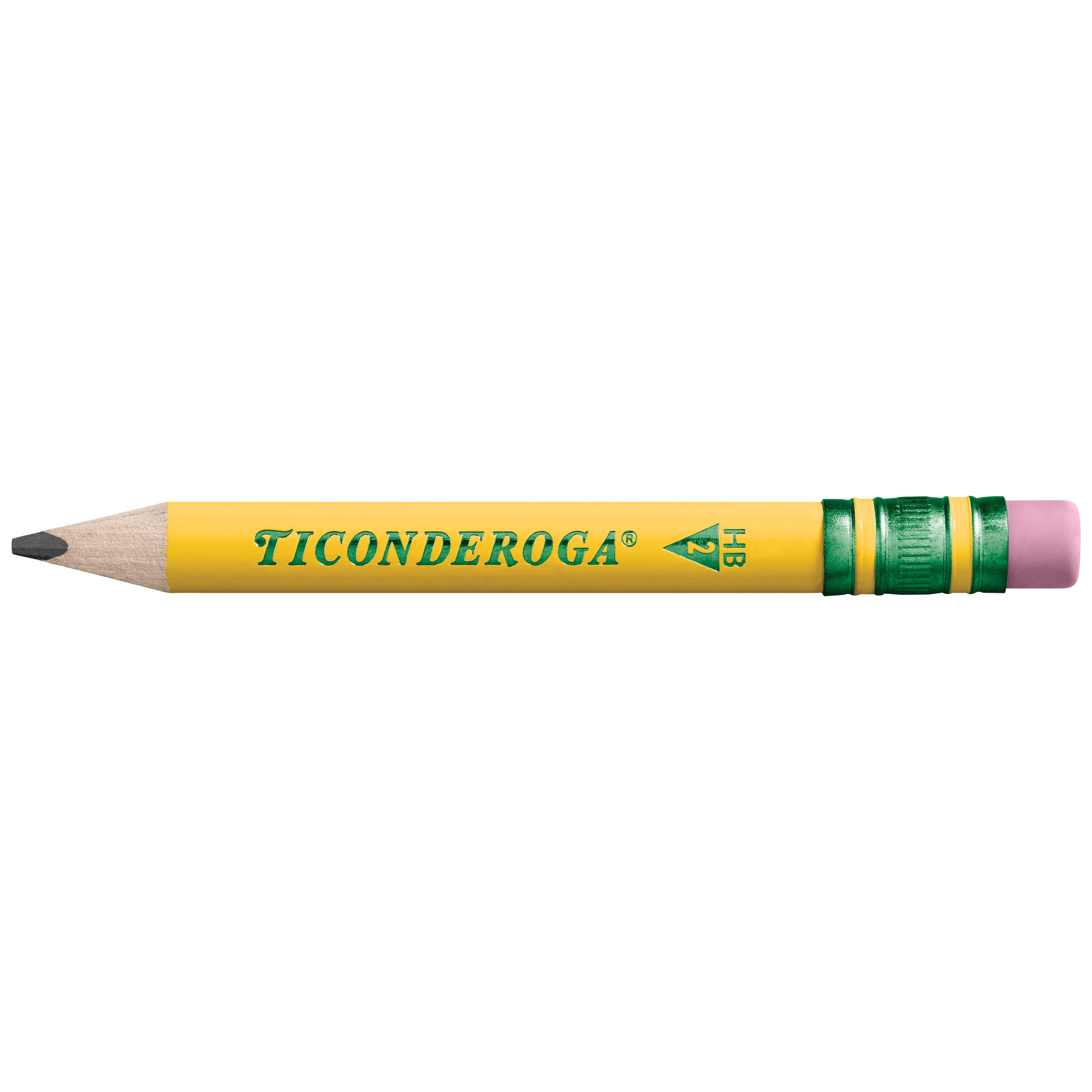 Ticonderoga My First Short Triangular Wood-Cased Pencils, 2 HB Soft, With Erasers, Yellow, 4 Count