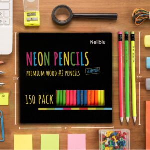 Premium Quality Pencils In Bulk - 150 Neon #2 Sharpened Wood Pencils for Kids and Adults