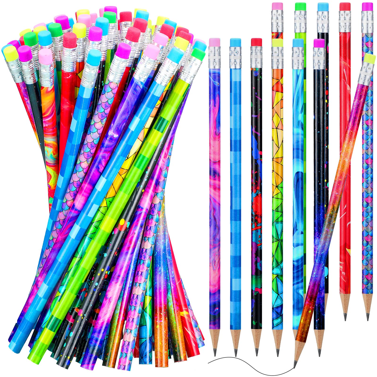 Wooden Pencil with Eraser Assortment Colorful Pencils for Kids Writing Fun Assorted Pencils Novelty Kids Pencils Fun School Supplies for Classroom, Student Reward, Stationery Party Favors(50 Pieces)