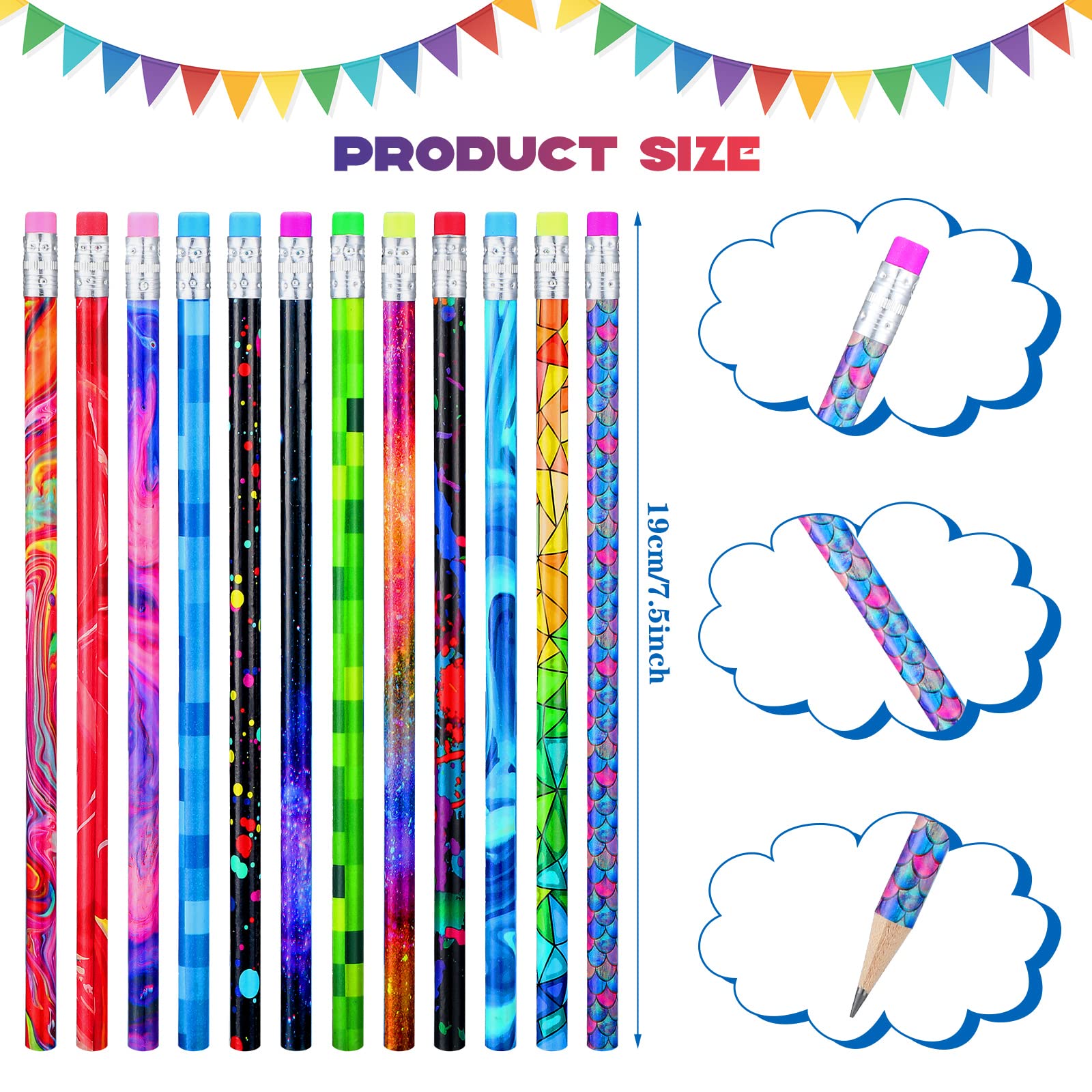 Wooden Pencil with Eraser Assortment Colorful Pencils for Kids Writing Fun Assorted Pencils Novelty Kids Pencils Fun School Supplies for Classroom, Student Reward, Stationery Party Favors(50 Pieces)