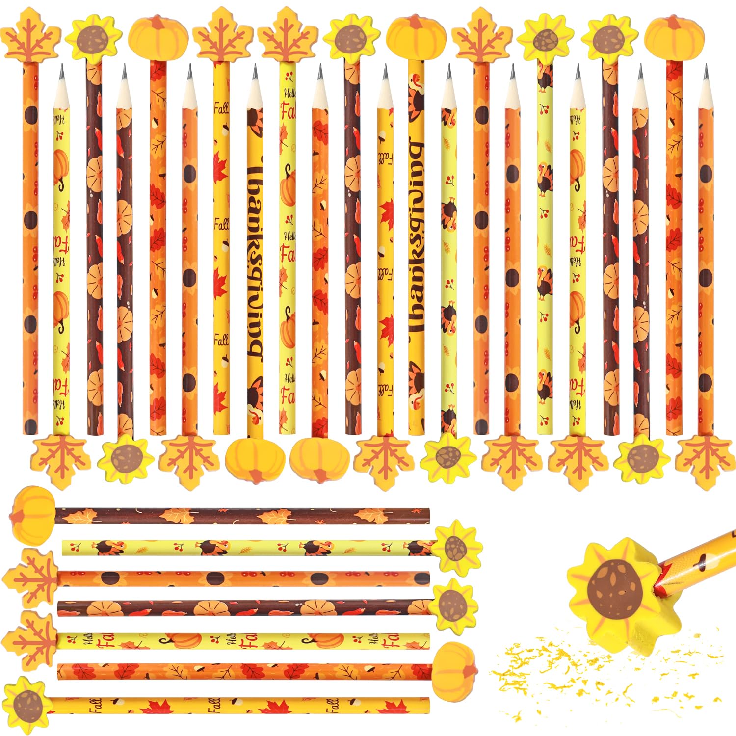 Crafterlife 50 Set Fall Pencils with Eraser Toppers, Thanksgiving Bulk Pencil with Fall Themed Top Erasers Autumn Pumpkin Maple Leaf Decoration for Kids Students School Stationery