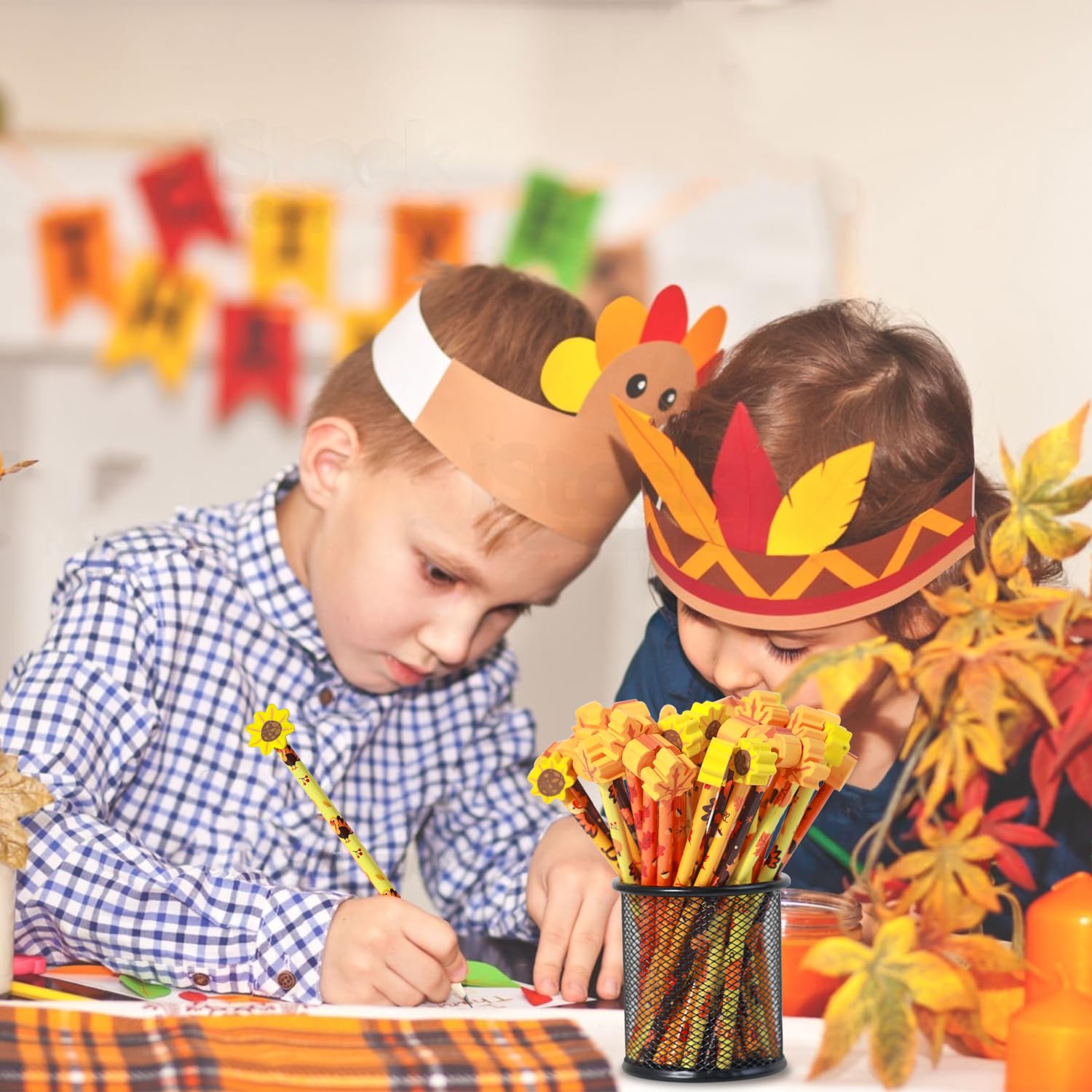 Crafterlife 50 Set Fall Pencils with Eraser Toppers, Thanksgiving Bulk Pencil with Fall Themed Top Erasers Autumn Pumpkin Maple Leaf Decoration for Kids Students School Stationery