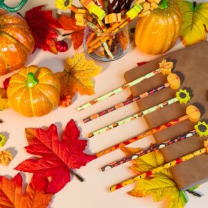 Crafterlife 50 Set Fall Pencils with Eraser Toppers, Thanksgiving Bulk Pencil with Fall Themed Top Erasers Autumn Pumpkin Maple Leaf Decoration for Kids Students School Stationery