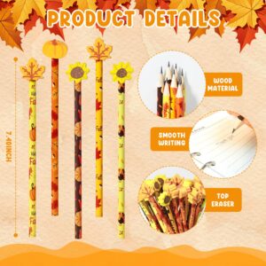 Crafterlife 50 Set Fall Pencils with Eraser Toppers, Thanksgiving Bulk Pencil with Fall Themed Top Erasers Autumn Pumpkin Maple Leaf Decoration for Kids Students School Stationery