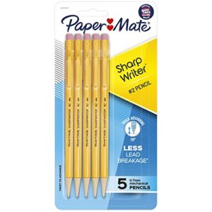 papermate 3037631pp sharpwriter mechanical pencils, twistable tip, 0.7 mm, pack of 1 blister, total 5 pencils