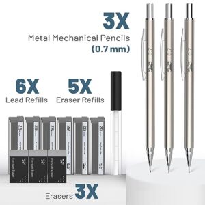 Mr. Pen- Metal Mechanical Pencil Set, 0.7mm, 3 Pack, 0.7 mechanical pencils, mechanical pencil .7, Sketching Pencils, Drafting Pencil, Mechanical Pencil