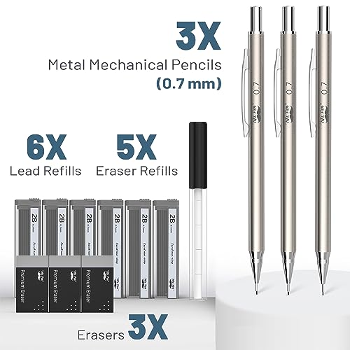 Mr. Pen- Metal Mechanical Pencil Set, 0.7mm, 3 Pack, 0.7 mechanical pencils, mechanical pencil .7, Sketching Pencils, Drafting Pencil, Mechanical Pencil