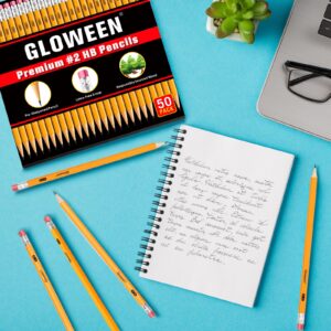 Gloween Wood-Cased #2 HB Pencils Bulk, 50 Pack Pre-Sharpened Yellow Pencils for Office School Supplies