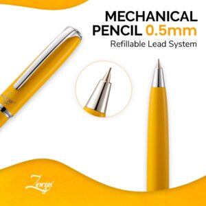 ZenZoi Yellow Mechanical Pencil w/Schmidt 0.5 mm Twist Lead System. Elegant Full Metal Pencil for Sketching, Drawing, Drafting, Writing & Note Taking. Luxury Gift Box for Men or Women