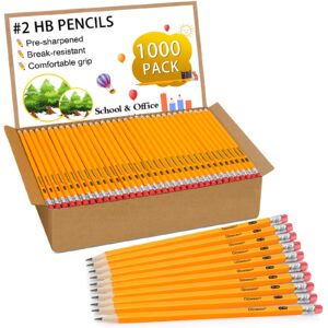 gloween wood-cased #2 hb pencils bulk, 1000 pack pre-sharpened yellow pencils for office school supplies