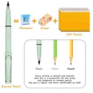 Ainiv Inkless Pencil with Eraser, 5 Sets Infinity Pencil Everlasting Pencil, Reusable Infinite Pencil with Extra 5 Eraser & 5 Replaceable Nibs, Endless Pencil for Home Office School Writing Drawing