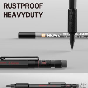 Nicpro 3 Pack 2mm Mechanical Pencils Set with Case, 33 Graphite Lead Refills (4B 2B HB 2H 4H), 36 Colored Lead, Erasers -Weatherproof Metal Barrel, Heavy Duty Carpenter Pencil For Drawing Sketching