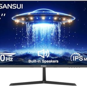 SANSUI 24 inch Monitor, IPS Display Computer Monitor with Built-in Speakers, 100Hz Monitor VESA Mount with DisplayPort HDMI VGA Inputs, FHD Monitor for Home Office (ES-24x3A HDMI Cable Included)