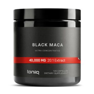 40,000mg pure black maca root extract - ultra concentrated 20:1 single origin wildcrafted third-party tested black maca powder capsules for men & women - peruvian black macca root powder -120 veg caps