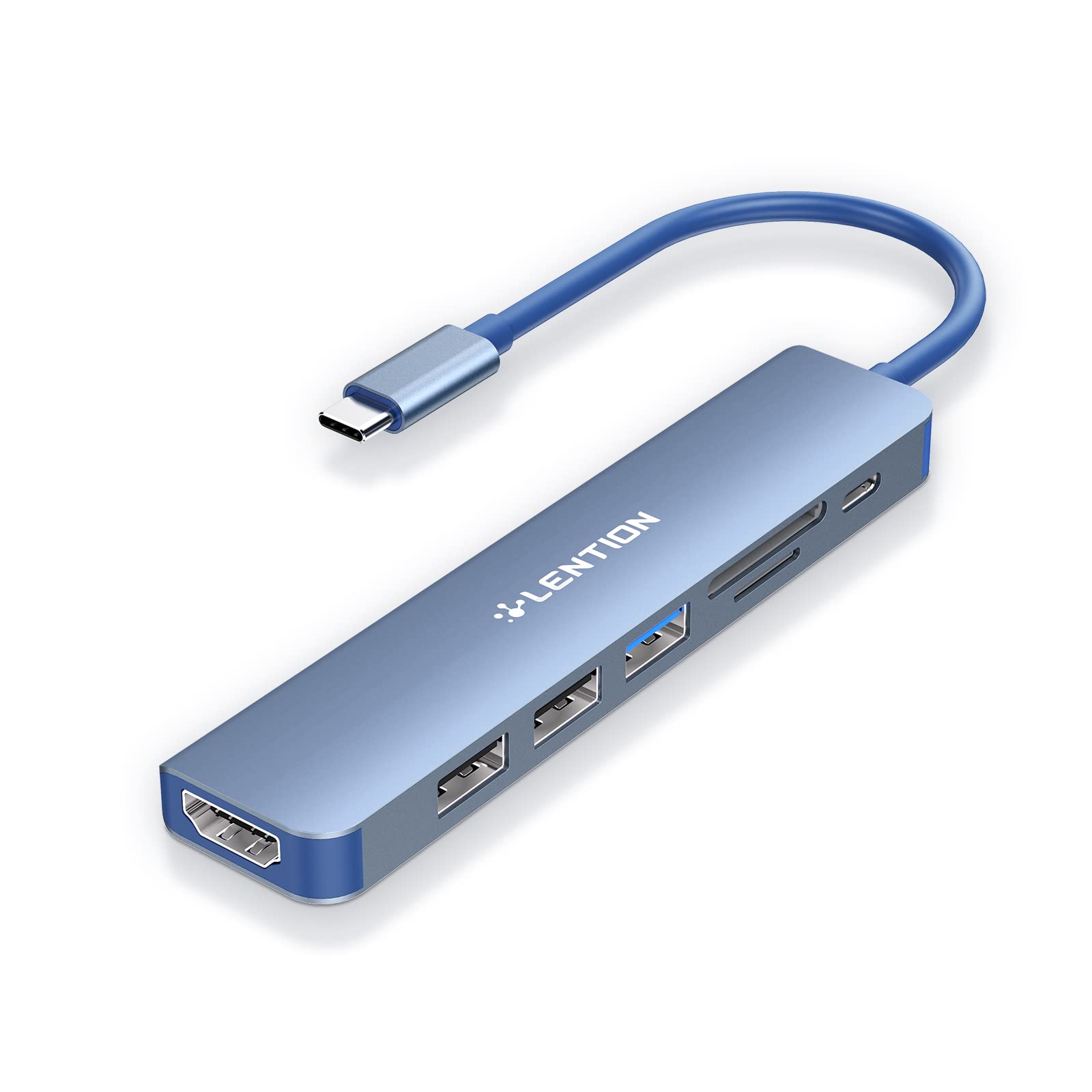 LENTION USB C Hub with 100W Charging, 4K HDMI, Dual Card Reader, USB 3.0 & 2.0 Compatible 2023-2016 MacBook Pro, New Mac Air/Surface, Chromebook, More, Stable Driver Adapter (CB-CE18,Blue)