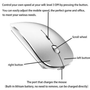 PEIBO Rechargeable Bluetooth Mouse for Laptop iPad Pro Air MacBook Wireless Mac Chromebook Win8/11 Desktop Computer