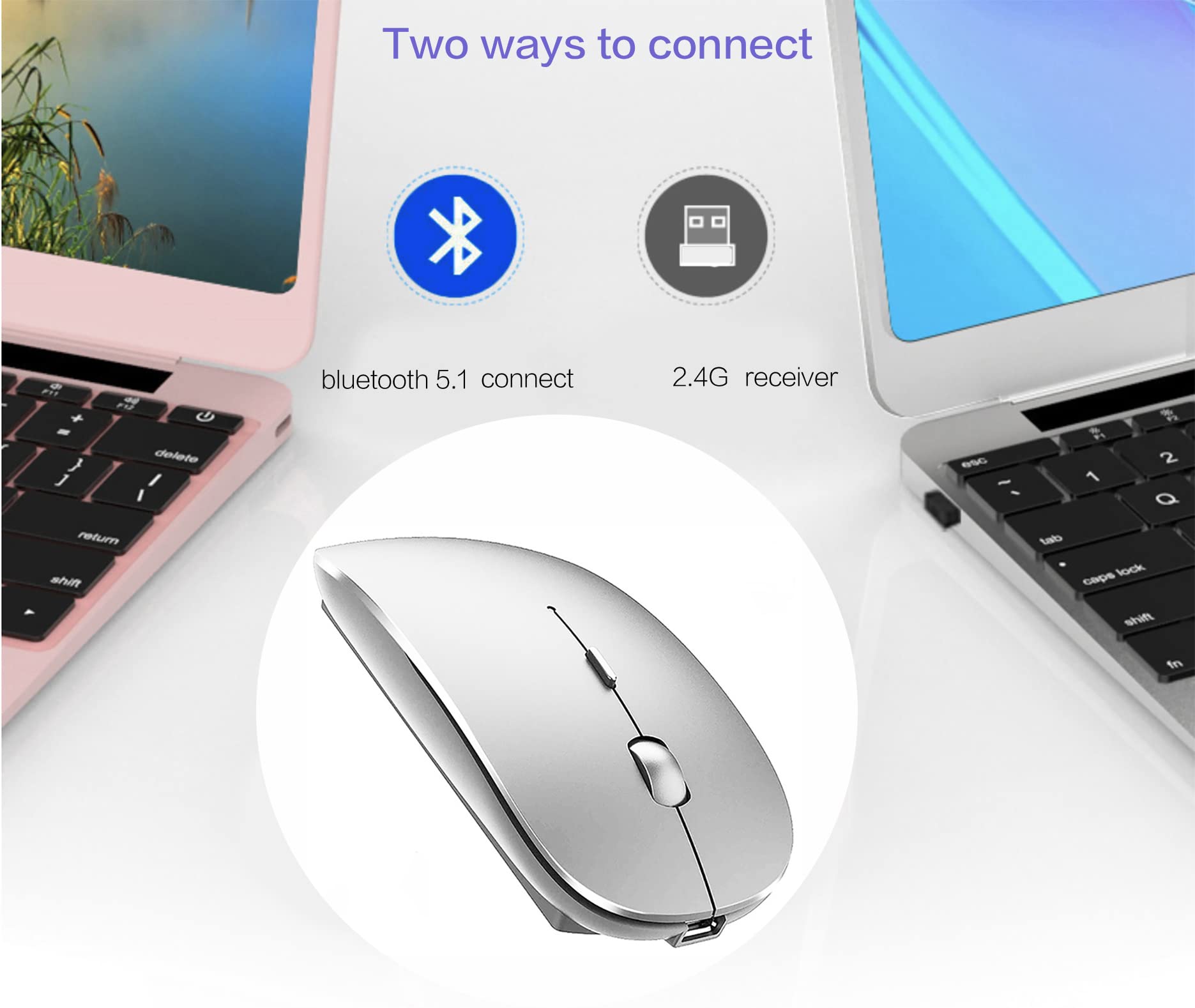 PEIBO Rechargeable Bluetooth Mouse for Laptop iPad Pro Air MacBook Wireless Mac Chromebook Win8/11 Desktop Computer