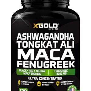 Ashwagandha 5000mg + Tongkat Ali 1000mg + Maca Root 5000mg + Fenugreek 3000mg Supplement | Black + Red + Yellow Maca Root Extract & Fenugreek Herbal Supplements for Men & Women - Made in USA