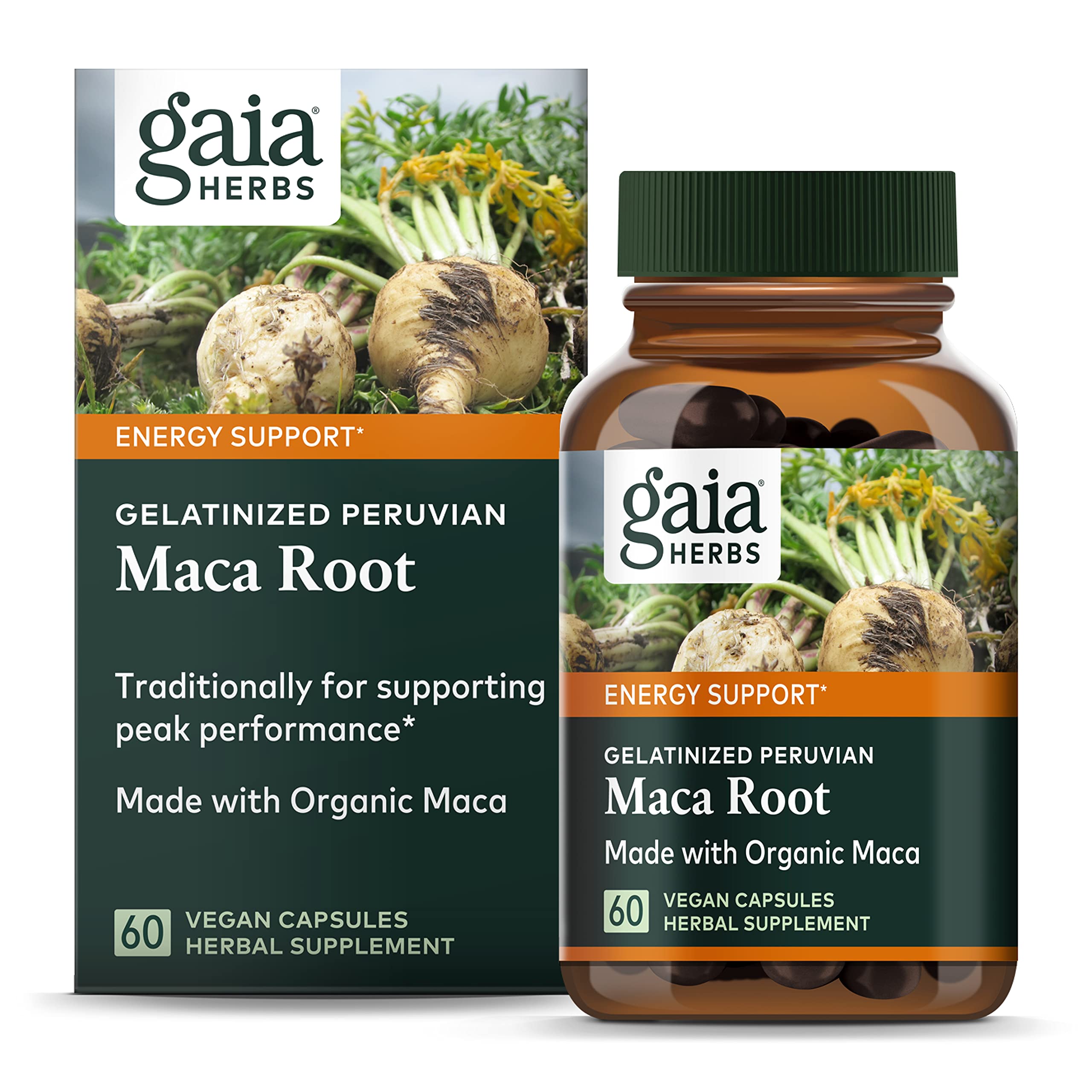 Gaia Herbs Maca Root - Caffeine-Free Natural Energy Supplement - Supports and Maintains Healthy Energy and Stamina - Made with Organic Maca Root (Lepidium meyenii) - 60 Vegan Capsules (30-Day Supply)