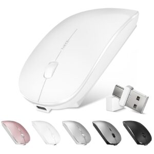 bluetooth wireless mouse for macbook air mac pro laptop computer ipad pad pc optical rechargeable silent mouse with dual mode switch mouse bluetooth 5.2/3.0 and 2.4ghz usb type-c receiver (white)