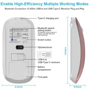 Bluetooth Wireless Mouse for MacBook Air Mac Pro Laptop Computer iPad Pad PC Optical Rechargeable Silent Mouse with Dual Mode Switch Mouse Bluetooth 5.2/3.0 and 2.4GHz USB Type-C Receiver (White)