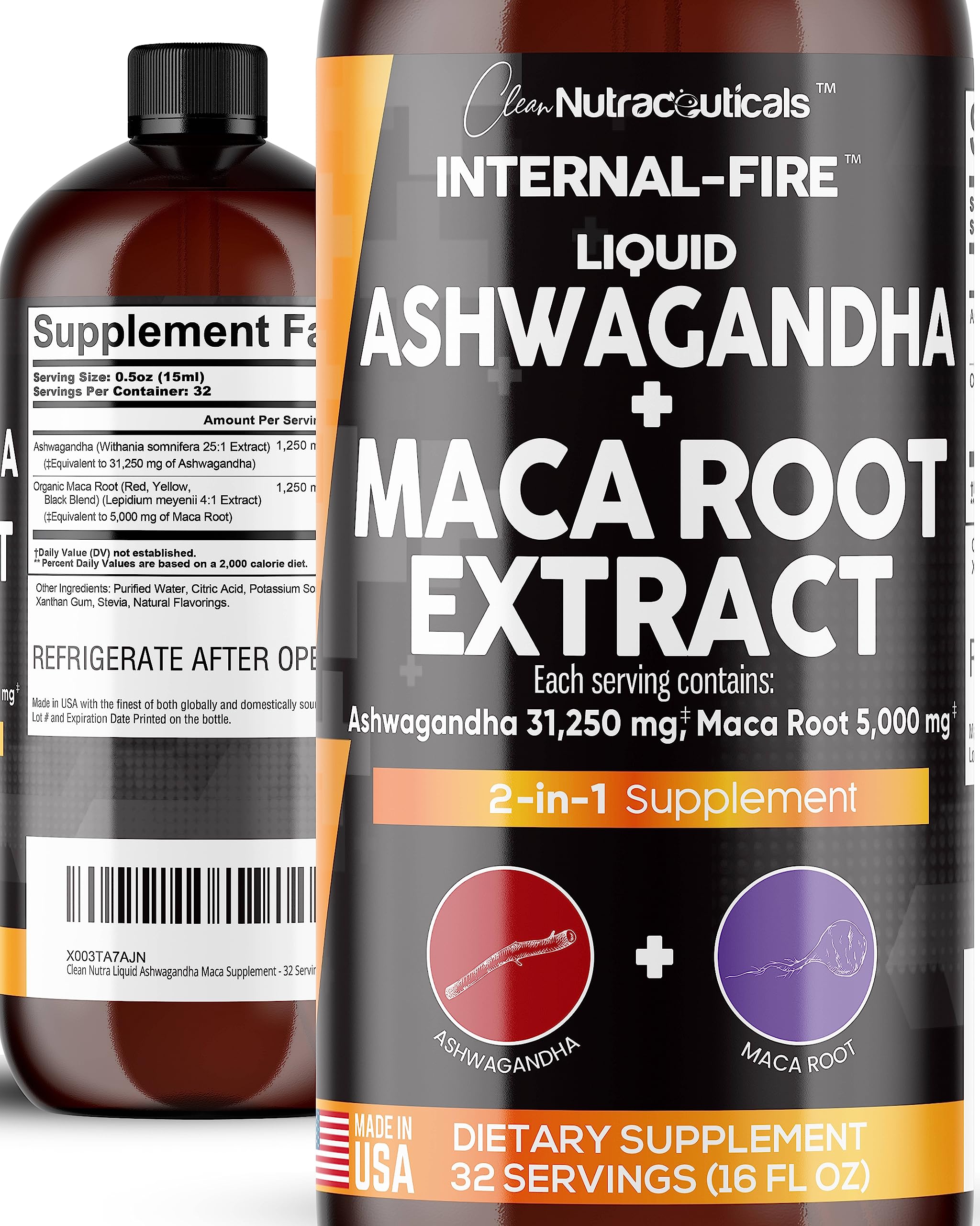 Clean Nutraceuticals Clean Ashwagandha Maca Root 5000mg Liquid Vitamin - Natural Stress Relief & Health Boost for Women Men - Alternative to Ashwagandha Gummies Capsules Powders Pills - 32 Servings