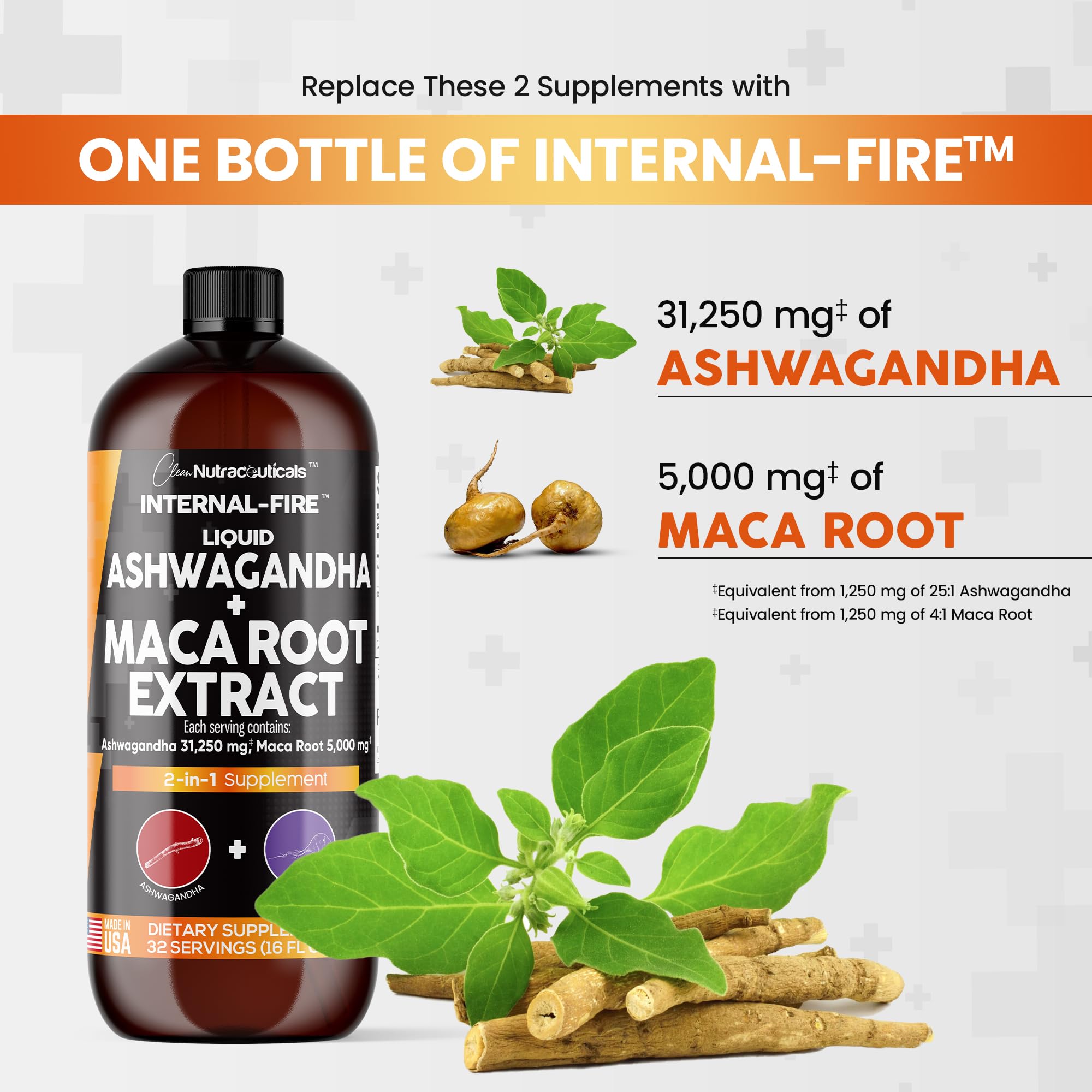 Clean Nutraceuticals Clean Ashwagandha Maca Root 5000mg Liquid Vitamin - Natural Stress Relief & Health Boost for Women Men - Alternative to Ashwagandha Gummies Capsules Powders Pills - 32 Servings