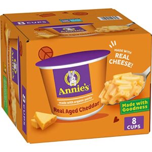 annie's real aged cheddar microwave mac & cheese with organic pasta, 8 ct, 2.01 oz cups