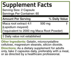 Bronson Maca Root (from 500mg 4:1 Extract Equivalent to 2000mg per Serving), Lepidium Meyenii - Non-GMO, 120 Vegetarian Capsules