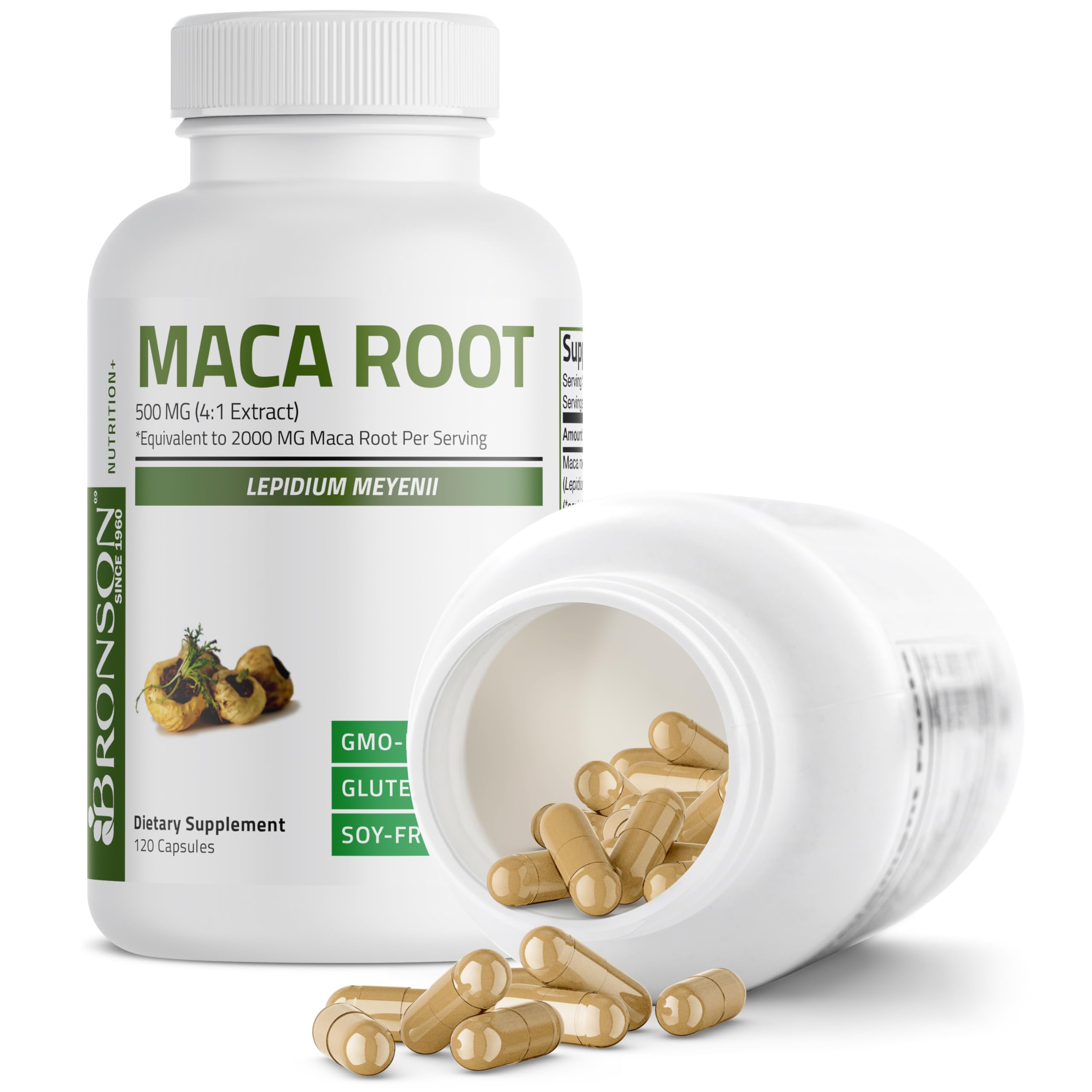 Bronson Maca Root (from 500mg 4:1 Extract Equivalent to 2000mg per Serving), Lepidium Meyenii - Non-GMO, 120 Vegetarian Capsules