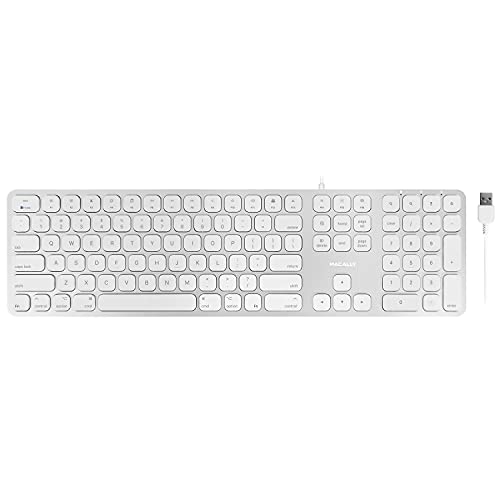 Macally Premium Wired Mac Keyboard with Number Keypad and 2 Port Hub - Compatible Apple Keyboard Wired - Extended USB Keyboard for Mac Mini/Pro, iMac, MacBook Pro / Air (Silver Aluminum)