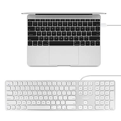 Macally Premium Wired Mac Keyboard with Number Keypad and 2 Port Hub - Compatible Apple Keyboard Wired - Extended USB Keyboard for Mac Mini/Pro, iMac, MacBook Pro / Air (Silver Aluminum)