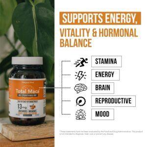 Total Maca | Maca Root Extract – 30:1 Extract, Max Potency | Optimized for Active Nutrients Macamides + Macaenes (13,000 mcg Per Serving) Maca Root Capsules for Women & Men (60 Capsules)