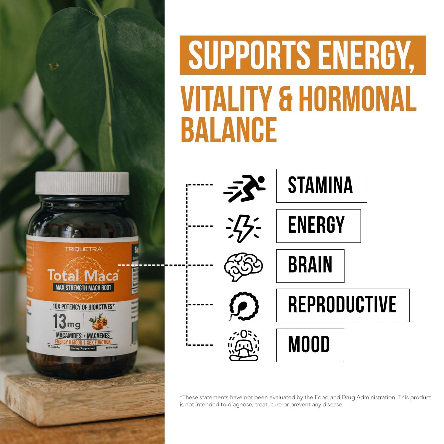 Total Maca | Maca Root Extract – 30:1 Extract, Max Potency | Optimized for Active Nutrients Macamides + Macaenes (13,000 mcg Per Serving) Maca Root Capsules for Women & Men (60 Capsules)