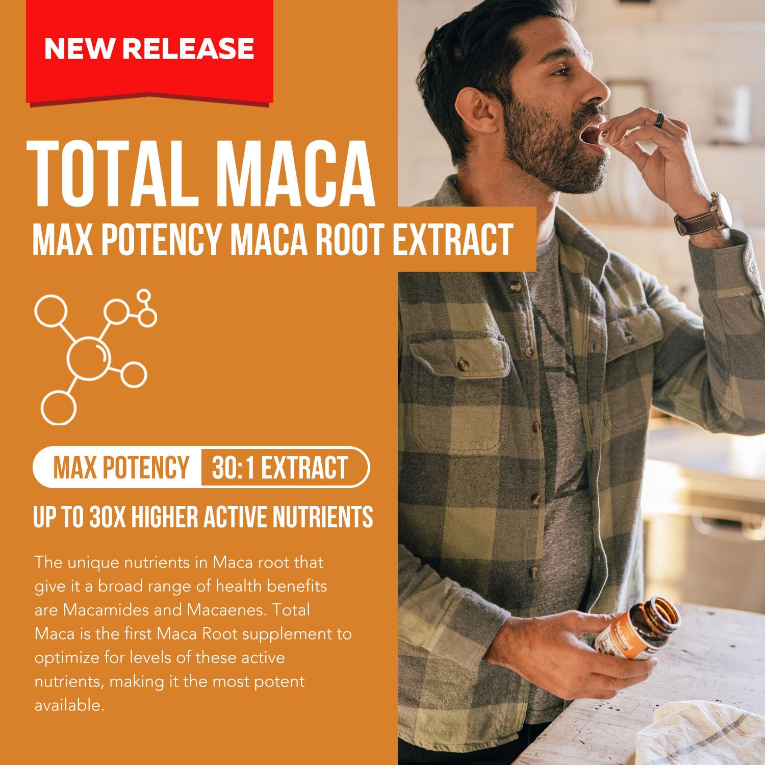 Total Maca | Maca Root Extract – 30:1 Extract, Max Potency | Optimized for Active Nutrients Macamides + Macaenes (13,000 mcg Per Serving) Maca Root Capsules for Women & Men (60 Capsules)