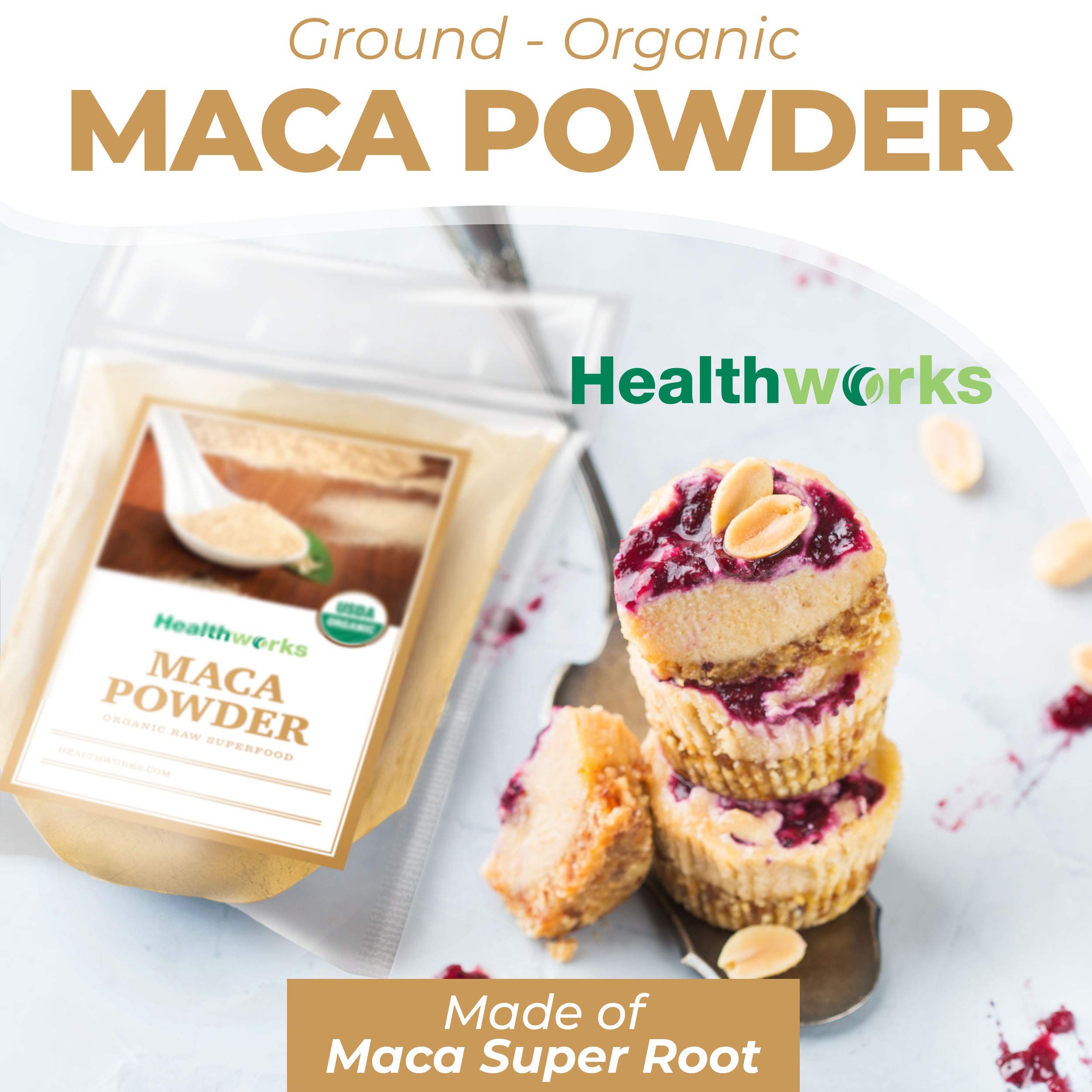 Healthworks Maca Powder Raw (32 Ounces / 2 Pounds) | Certified Organic Flour Use | Keto, Vegan & Non-GMO | Premium Peruvian Origin | Breakfast, Smoothies, Baking & Coffee