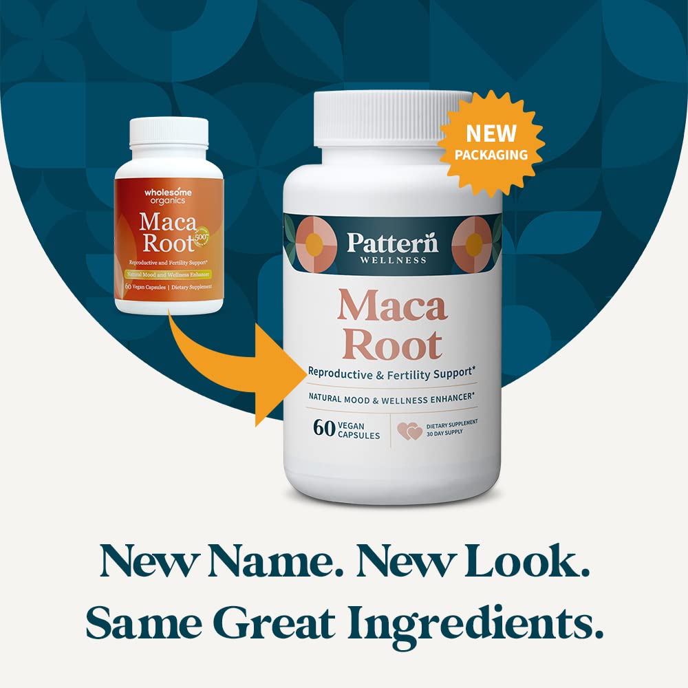 Pattern Wellness Maca Root for Men & Women - 10,000mg - Natural Mood & Wellness Enhancer - Unique Optimum Blend for Fertility, Reproductive & Whole Body Health - 60 Vegan Capsules