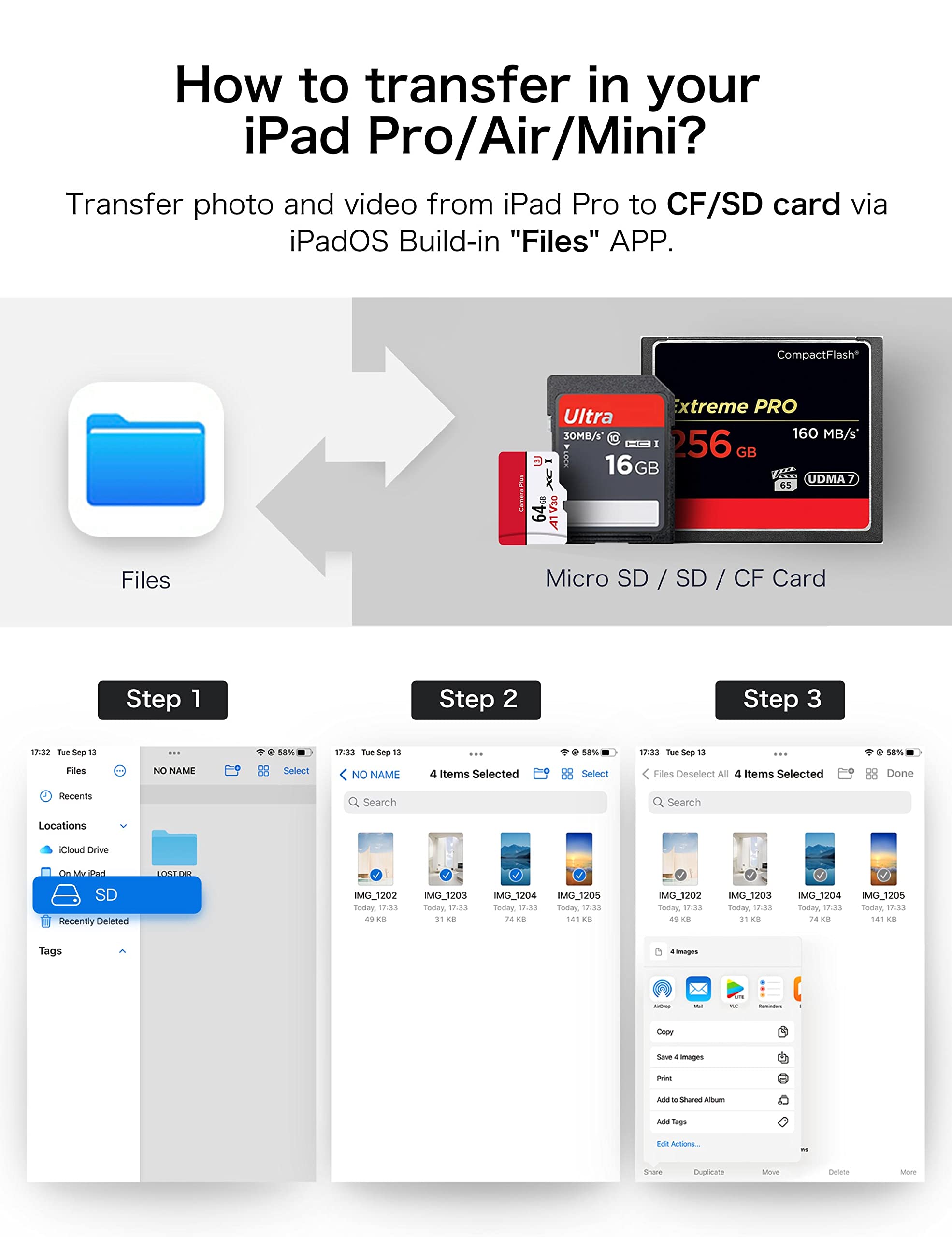 USB C SD Card Reader for iPhone 15/iPad/Mac, ChiaoPio USB C to SD CF, Type C Memory Card Adapter with Compact Flash/CF/SD/MicroSD Slots Compatible with iPad Macbook Pro/Air/Mini Mac Laptop