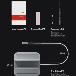 uni Mac Mini Dock, 5-in-1 Hub Stand 10Gbps Super Fast SSD Enclosure[Aluminum Vertical], USB 3.2 USB-C & USB-A, Micro SD & SD Card Reader Compatible with M.2 NVMe/SATA(Not Included)