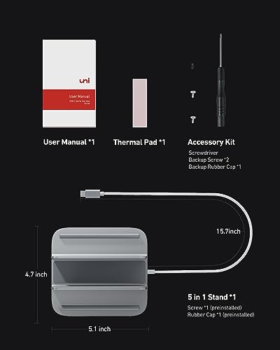 uni Mac Mini Dock, 5-in-1 Hub Stand 10Gbps Super Fast SSD Enclosure[Aluminum Vertical], USB 3.2 USB-C & USB-A, Micro SD & SD Card Reader Compatible with M.2 NVMe/SATA(Not Included)