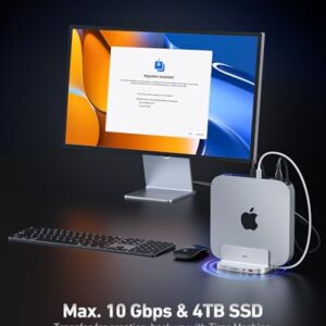 uni Mac Mini Dock, 5-in-1 Hub Stand 10Gbps Super Fast SSD Enclosure[Aluminum Vertical], USB 3.2 USB-C & USB-A, Micro SD & SD Card Reader Compatible with M.2 NVMe/SATA(Not Included)