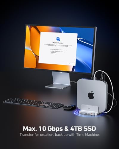 uni Mac Mini Dock, 5-in-1 Hub Stand 10Gbps Super Fast SSD Enclosure[Aluminum Vertical], USB 3.2 USB-C & USB-A, Micro SD & SD Card Reader Compatible with M.2 NVMe/SATA(Not Included)