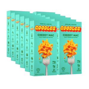 goodles cheddy mac & cheese 12 pack, 6oz - 14g protein, 6g fiber with prebiotics, 21 nutrients and made w/real cheese! | clean label certified