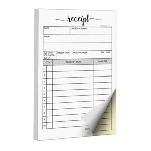 321done receipt pad, made in usa - 3.4x5.5 handheld 2-part carbonless, carbon duplicate copy sales order form, invoice booklet, cute convenient for small boutique business - 50 white/yellow sets