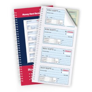 zzrywuty money and rent receipt book with cardboard insert, 2-part carbonless, 5.32”x11.23” spiral bound, 200 sets per book, 4 receipts per page for office supplier, rent and cash transaction