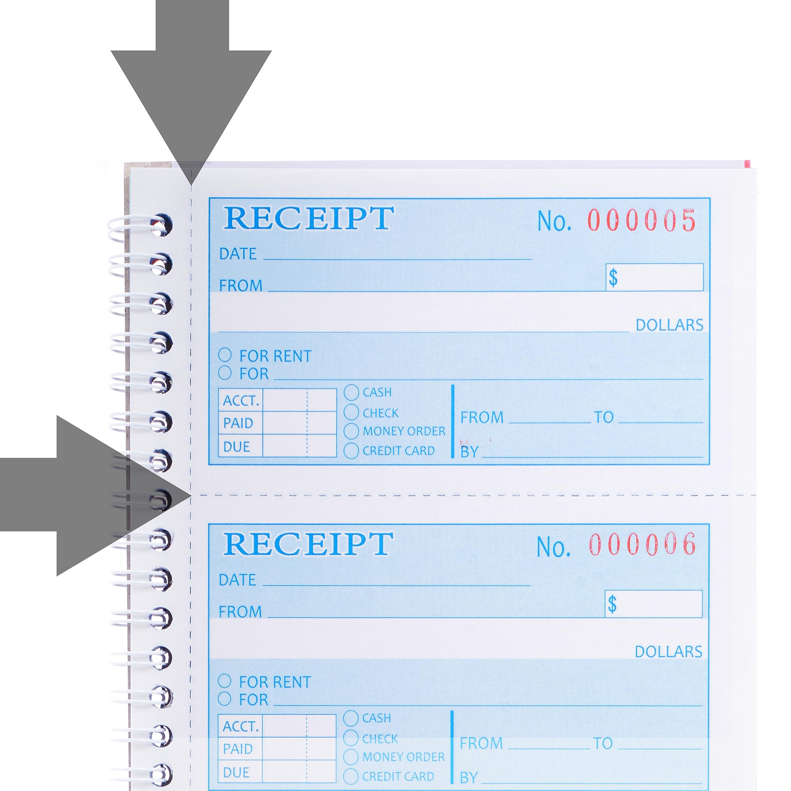 Receipt Book with Carbon Copies,Money and Rent Receipt Book,2-Part Carbonless,5.31" x 11.22",Spiral Bound,200 Sets per Book,4 Receipts per Page.