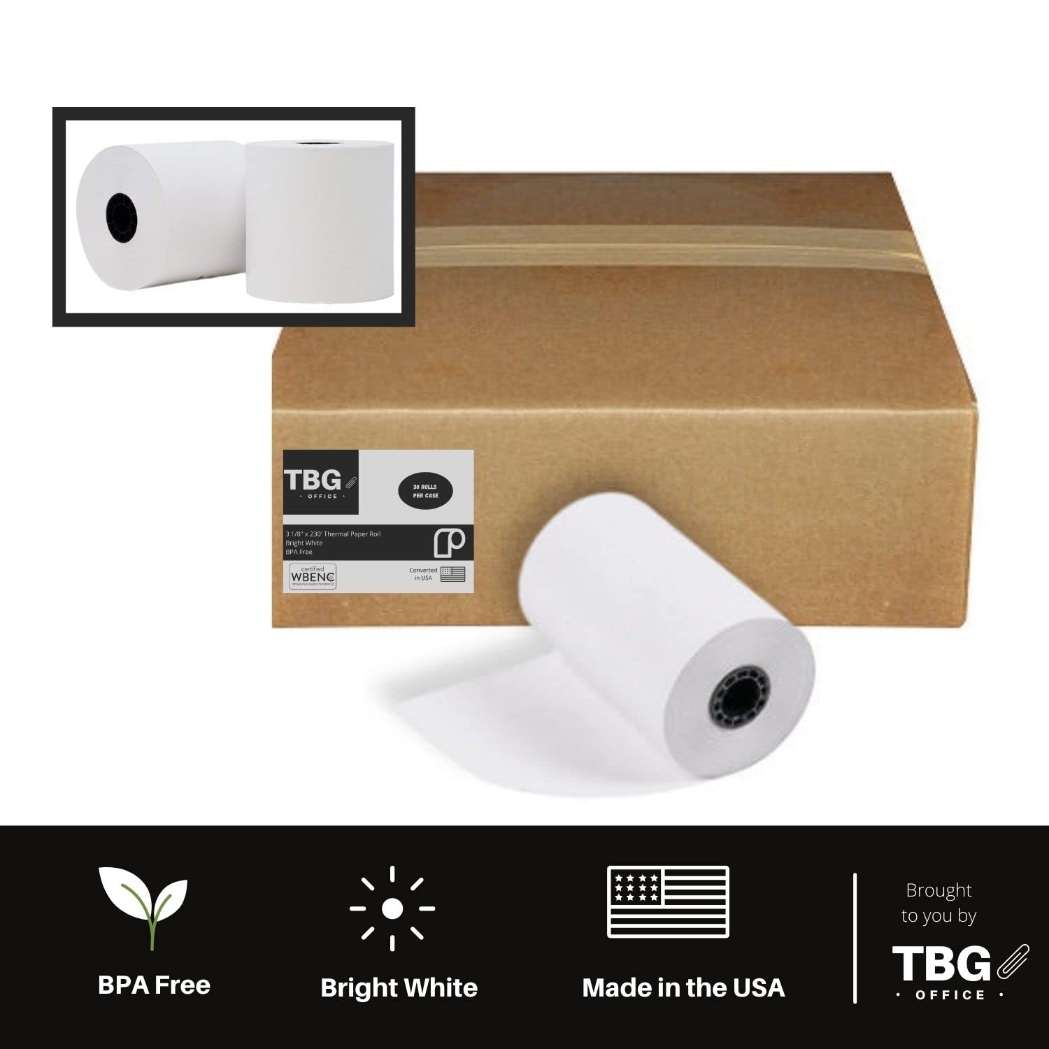 3 1/8” x 230' Thermal Paper Rolls - BPA FREE – MADE IN USA - Receipt paper rolls – Point of Sale Cash Register - Thermal printer paper - Credit Card Paper - for POS systems (1 Case - 10 Rolls)